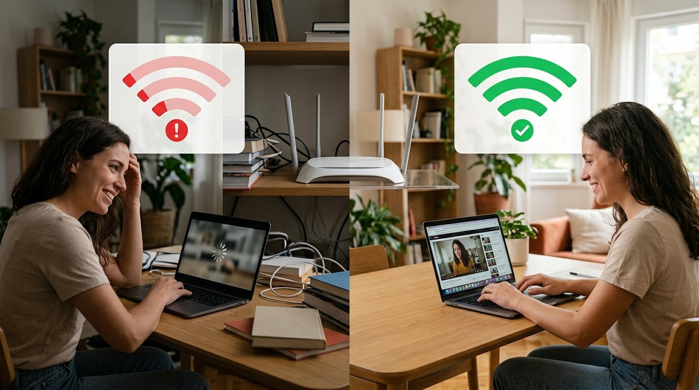 Antes e depois: 7 passos para melhorar o sinal Wi‑Fi sem gastar